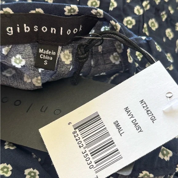 Gibson Blue and White Ruched Peplum Blouse - Picture 2 of 2